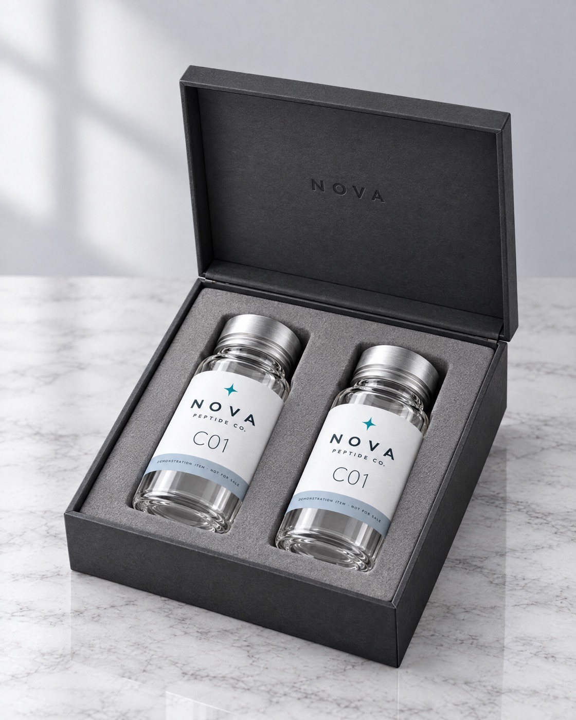 NOVA Reference C01 — illustrative image of fictional demonstration packaging